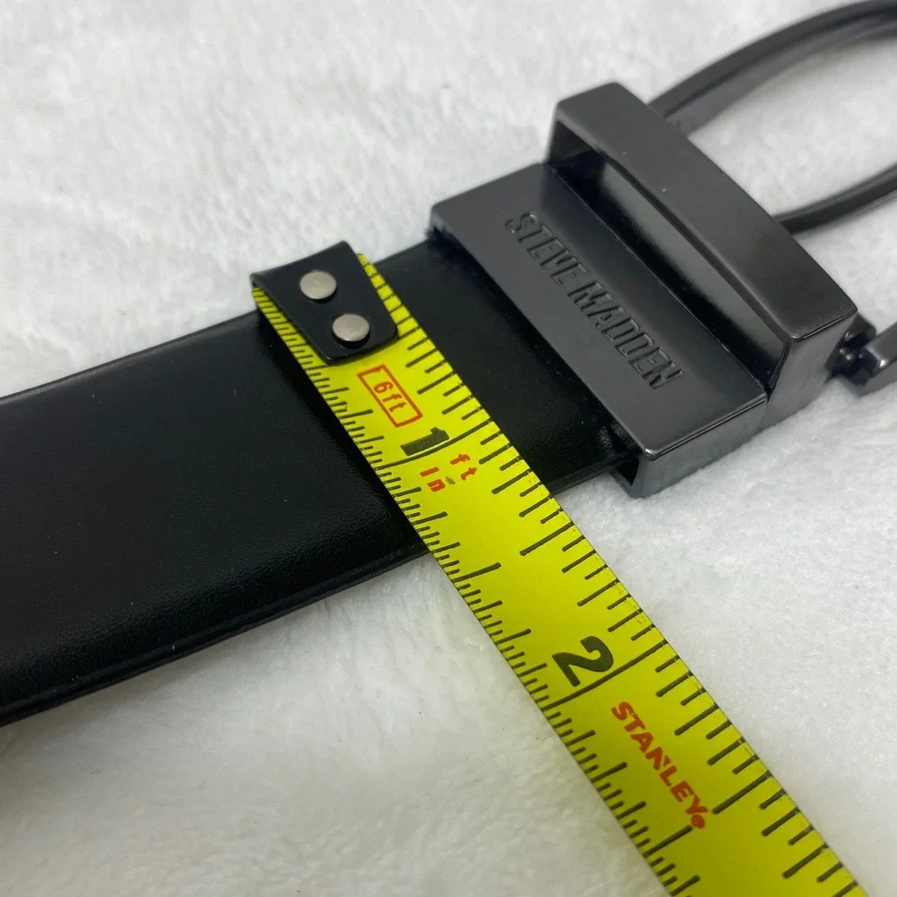 Steve Madden Mens Dressy Leather Belt Black Gunmetal‎ Buckle Size 36
